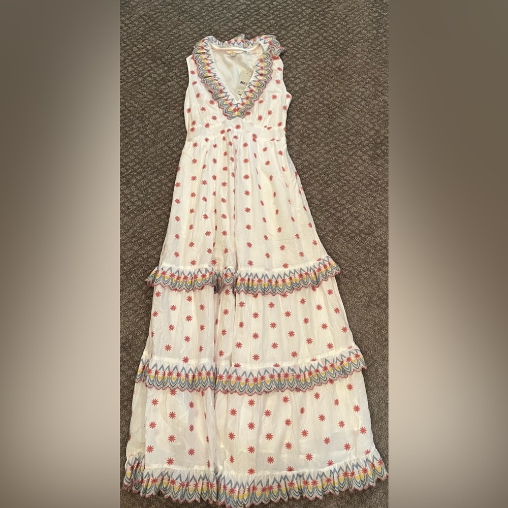 Boden Cream and Red Ruffled Tiered Maxi Sundress